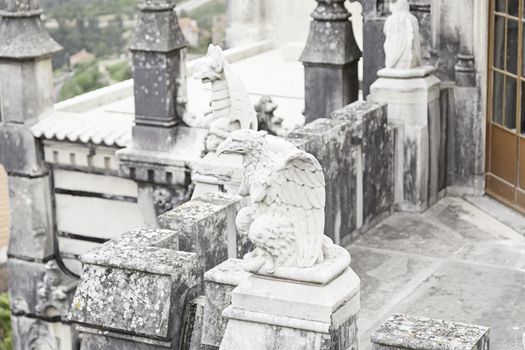 Old stone eagle, closeup of a figure in a monument in Sintra, Portugal