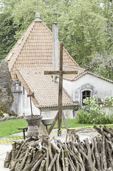 Cross to burn witches at the inquisition, detail of ancient religious tradition