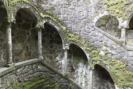 The Initiation well of Quinta da Regaleira in Sintra, Portugal. It's a 27 meter staircase that leads straight down underground and connects with other tunnels via underground walkways. 
