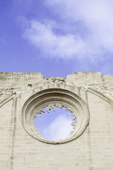 Interior of medieval ruined church, detail of an ancient religious monument abandoned,medieval art in Spain