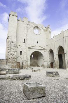 Interior of medieval ruined church, detail of an ancient religious monument abandoned,medieval art in Spain