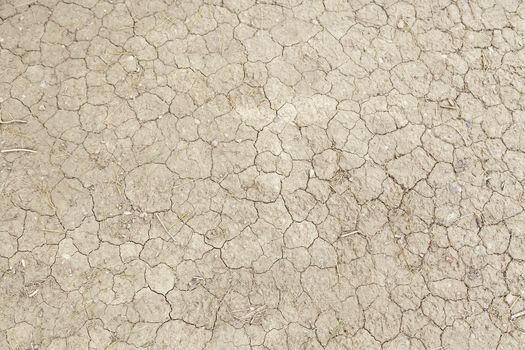 Dry cracked mud, detail of a dry river by drought, ecological damage