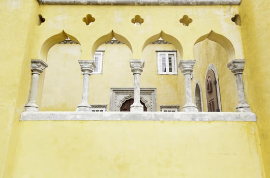Yellow Castle in Sintra, detail of old construciion, tourism in Portugal