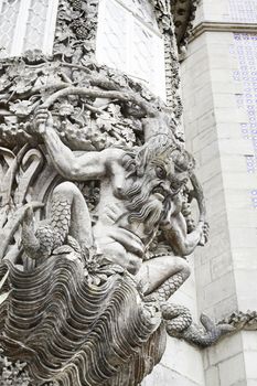 Devil Stone in Sintra, detail of a statue on the Pena Palace in Portugal, ancient art