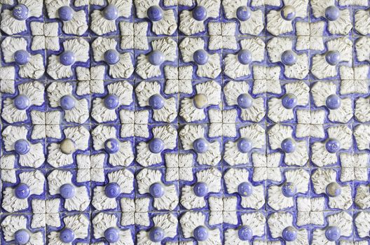 Wall tiles with typical old Lisbon, detail of traditional decoration of Portugal, ceramic art