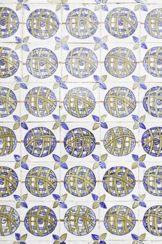 Wall tiles with typical old Lisbon, detail of traditional decoration of Portugal, ceramic art