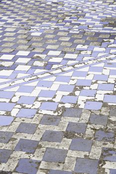 Wall tiles with typical old Lisbon, detail of traditional decoration of Portugal, ceramic art