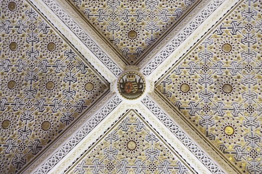 Painted and decorated ceiling, interior detail of an ancient building, decoration and history