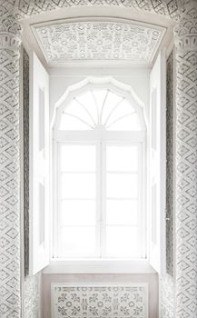 White glass window detail of the entry of light through a window, exterior views