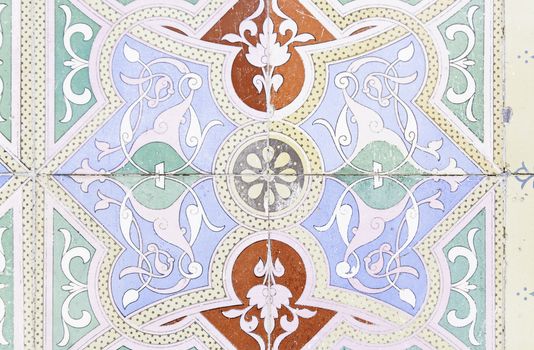 Wall tiles with typical old Lisbon, detail of traditional decoration of Portugal, ceramic art