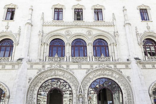 Entrance of Rossio Train Station. Rossio Station is Neo-Manueline building built in 19th century at Praca dos Restauradores (Restauradores Square) in Lisbon, Portugal.