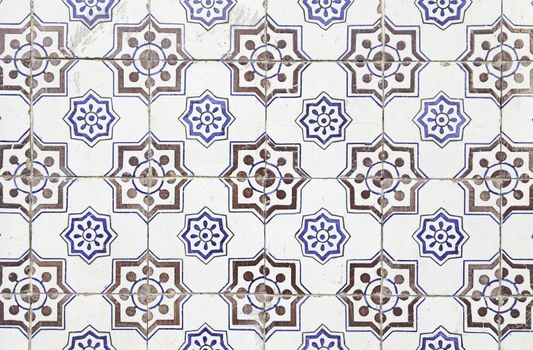 Wall tiles with typical old Lisbon, detail of traditional decoration of Portugal, ceramic art