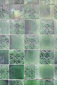 Wall tiles with typical old Lisbon, detail of traditional decoration of Portugal, ceramic art