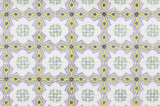 Wall tiles with typical old Lisbon, detail of traditional decoration of Portugal, ceramic art