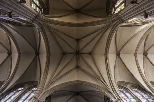 Roofs of a Gothic church, detail of the interior of an old church, art and architecture