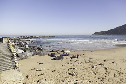 Beach on a Spanish city, detail of a tourist beach, sea and sand, north of the country