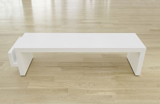 White benches museum, detail of benches to rest, relax