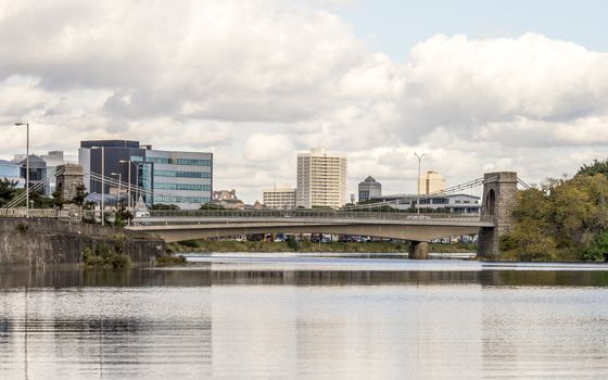 Wellington suspension bridge over river Dee near Aberdeen city centre, north-east Scotland