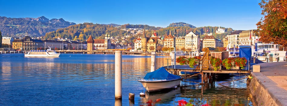 City of Lucerne lake waterfront and harbor panoramic view, central Switzerland