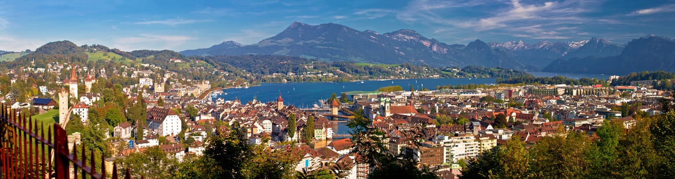 City and lake of Luzern panoramic aerial view, Alps and lakes in Switzerland