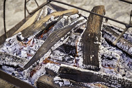 Carbon burning embers, detail of fire