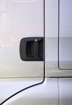Closed truck door, detail of a truck door on the street