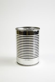 Metal can, detail of a closed food tin, food preservation