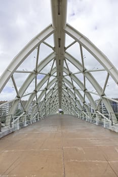 Covered Bridge in the city, detail of a modern bridge, urban construction, modern
