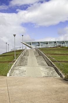 Stairs in the street, detail of a staircase in the city, construction background, modern