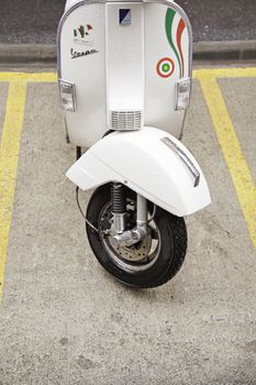 Old bike scooter, ancient and classical detail of Italian motorcycle, transportation