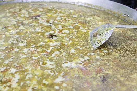 Spanish Paella seafood, detail of typical Spanish dish, healthy Mediterranean food, typical food