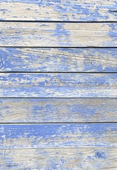 Blue wooden background, detail of a wooden wall and painted blue damaged, dirty and in disrepair