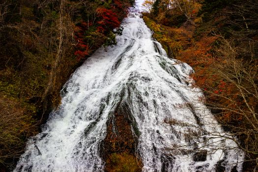 Beautiful view autumn leaves at Yudaki Falls, Nikko, Japan