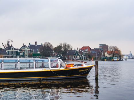 Boat transport  at Zaanse Schans ,neighborhood in the Dutch town of Zaandam, near Amsterdam,  The Netherlands.