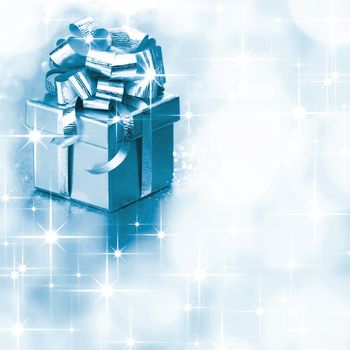Decorative holiday Gift box on bright shiny background