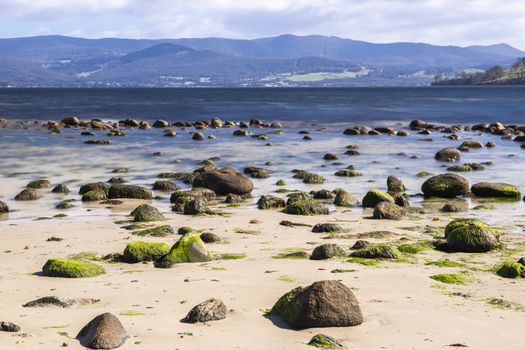 Beautiful view of Dennes Point beach located on Bruny Island in Tasmania.