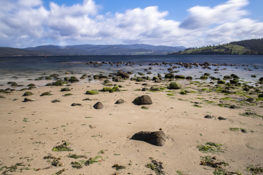 Beautiful view of Dennes Point beach located on Bruny Island in Tasmania.