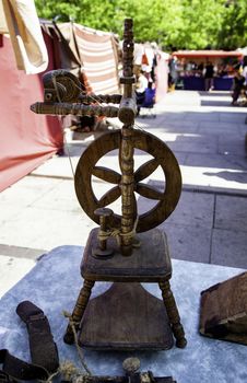 Old thread spinning machine, detail of ancient tradition