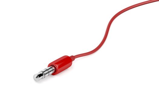 Red audio jack on white background, 3D illustration