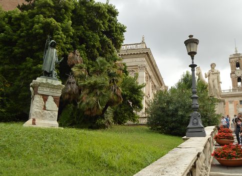 View on the Capitoline hill statue of the Dioscuri, the municipality of Rome, the stairs Cordonata, 07 Oct 2018.