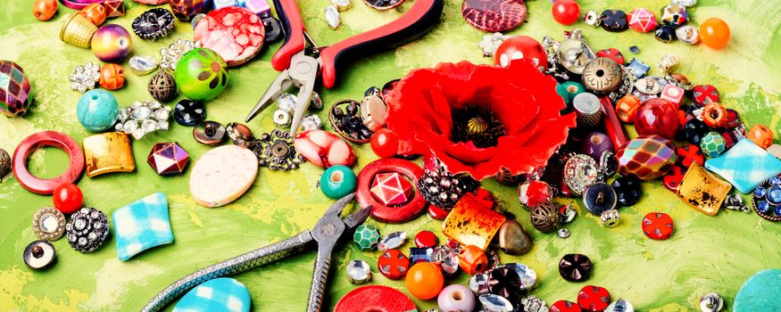 Beads, colorful beads for needlework and poppy.Fashion jewelry