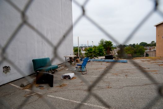 Sofa and chair for hanging out on the street of Los Angels, America. In California, there is still oil resources from the underground of United States.