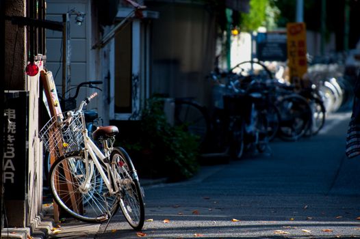 Bicycles in Tokyo, Japan. Tokyo has many bicycles since the land is pretty flat. Many Japanese people ride bicycles as a transport.