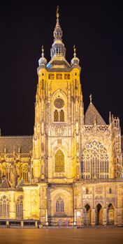 St Vitus Cathedral in Prague Castle by night, Prague, Czech Republic.