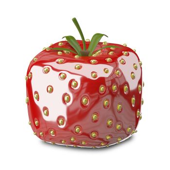 3D Illustration Square Strawberry on a White Background