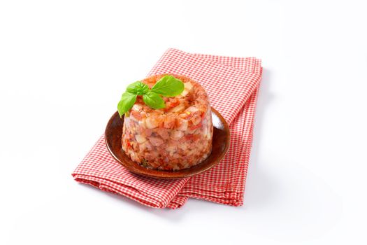 Pork meat with fresh chili pepper in aspic
