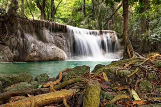 Fresh waterfall in rainforest at National Park, Thailand.