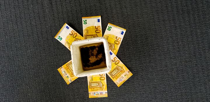 Banknotes decorated on a table. Concept lottery win and good luck.