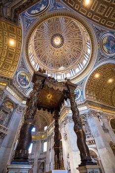 Saint Peter Basilica, Vatican State in Rome: interior with detail of cupola decorations