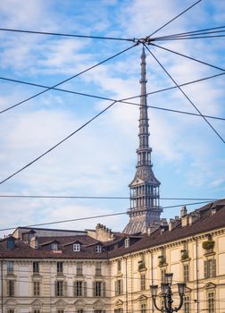 View of the Mole Antonelliana, the main landmark of Turin, from Piazza Vittorio Veneto (Vittorio Veneto Square), one of the most elegant square in the town.